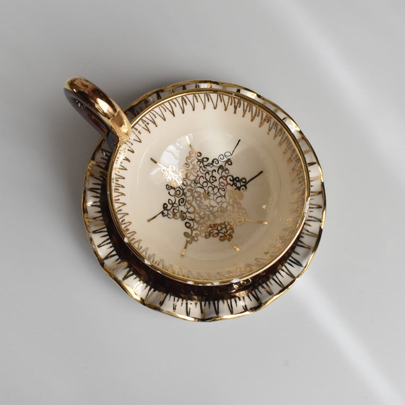 ヴィンテージコーヒーカップ＆ソーサー ア.ドラサンヴァル ブラウン