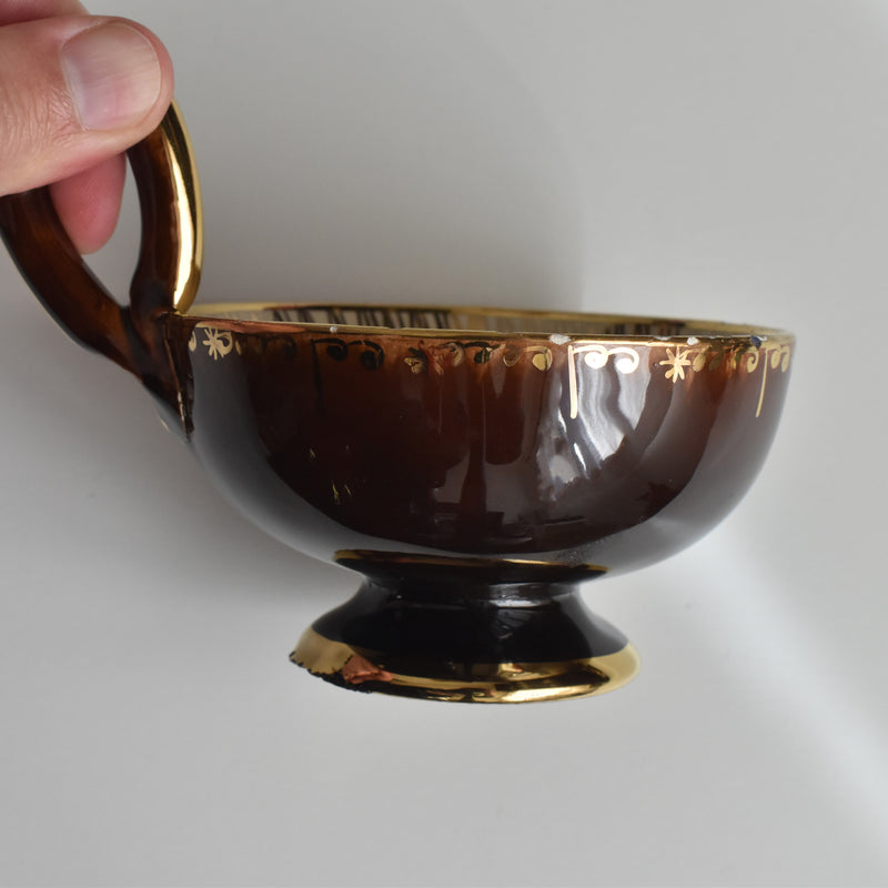 ヴィンテージコーヒーカップ＆ソーサー ア.ドラサンヴァル ブラウン