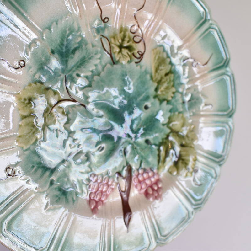 Antique Dessert Plate, Sarreguemines Barbotine "Vignes A"