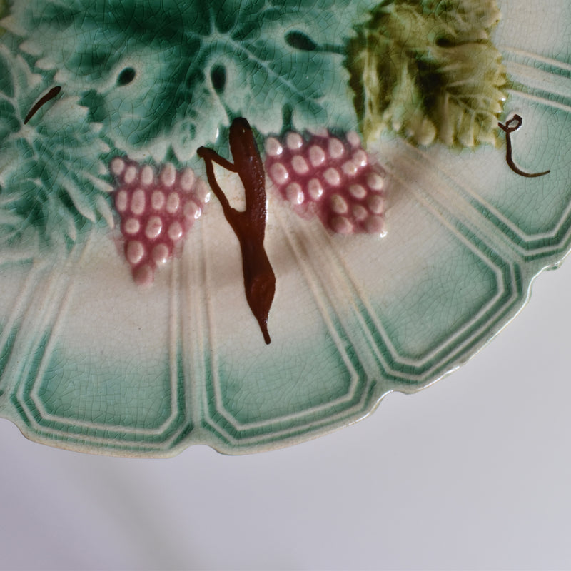 Antique Dessert Plate, Sarreguemines Barbotine "Vignes A"