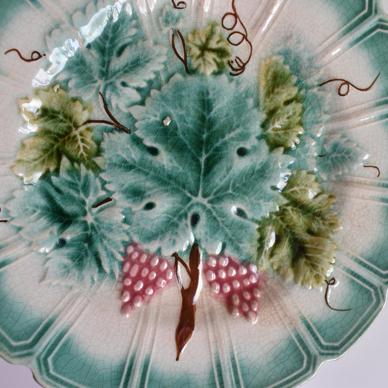 Antique Dessert Plate Sarreguemines Barbotine Vignes B