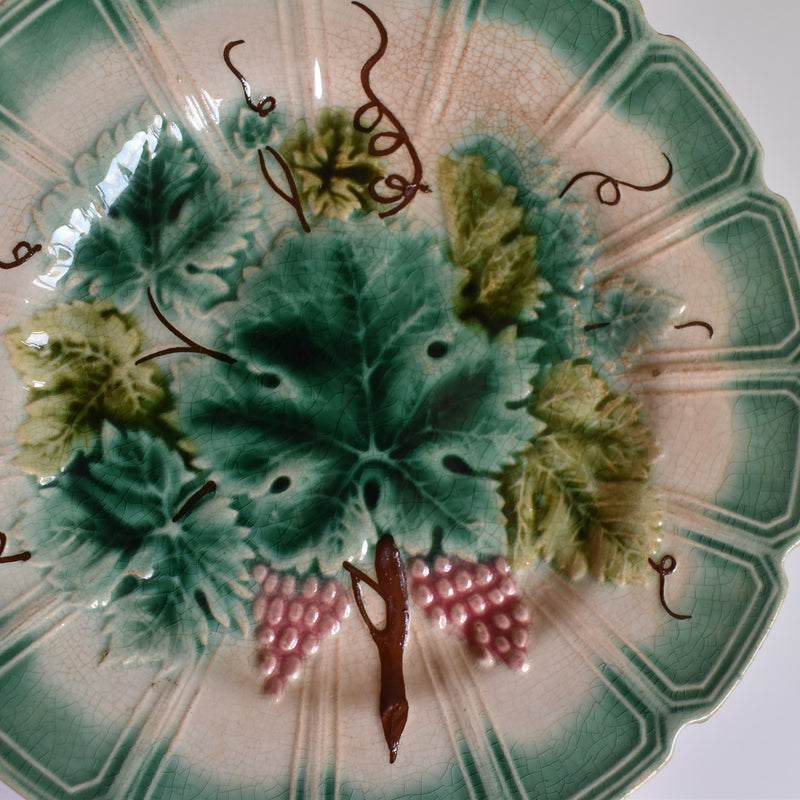 Antique Dessert Plate Sarreguemines Barbotine Vignes C