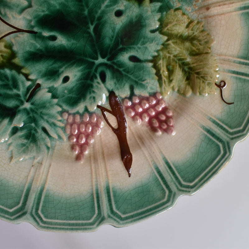 Antique Dessert Plate Sarreguemines Barbotine Vignes C