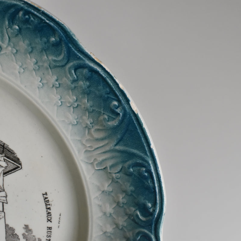 Antique Dessert Plate, Clairefontaine Tableaux Rustiques 1. La Lessive