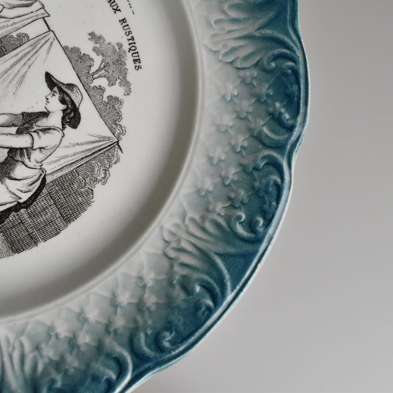Antique Dessert Plate, Clairefontaine Tableaux Rustiques 1. La Lessive