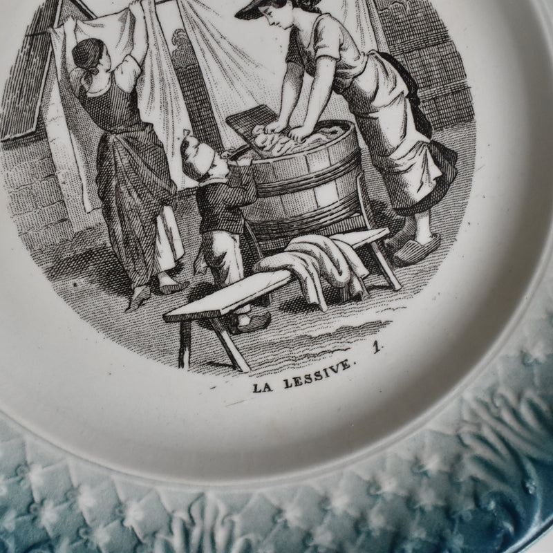 Antique Dessert Plate, Clairefontaine Tableaux Rustiques 1. La Lessive