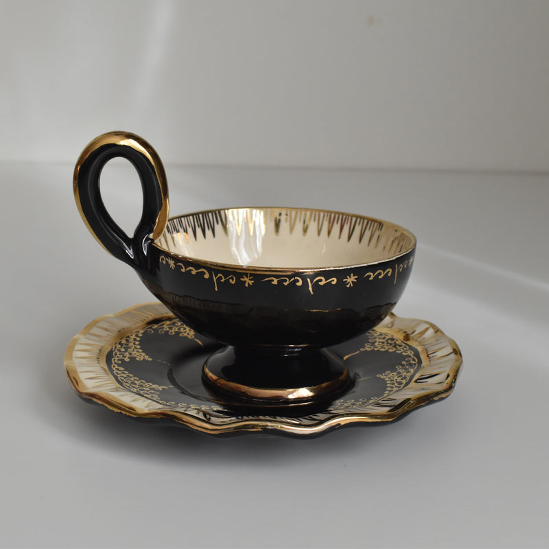 Vintage Coffee Cup & Saucer A. DRASANVAL Black
