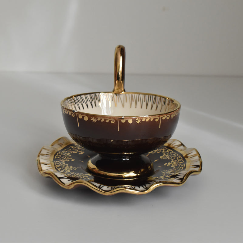 ヴィンテージコーヒーカップ＆ソーサー ア.ドラサンヴァル ブラウン