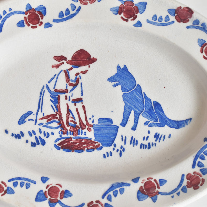 Vintage Play Set HBCM Creil-Montereau Le Petit Chaperon Rouge (Little Red Riding Hood) Oval Plate