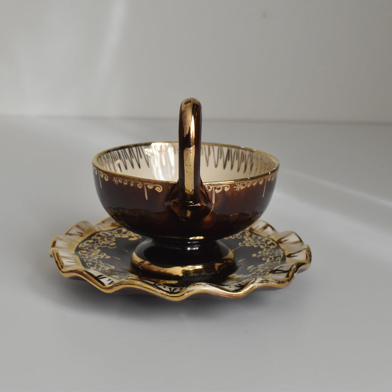 ヴィンテージコーヒーカップ＆ソーサー ア.ドラサンヴァル ブラウン