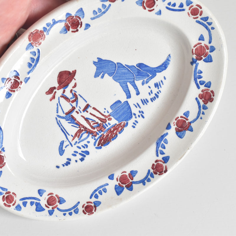 Vintage Play Set HBCM Creil-Montereau Le Petit Chaperon Rouge (Little Red Riding Hood) Oval Plate