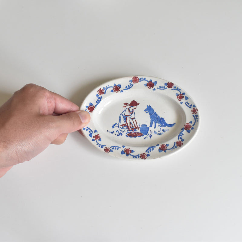 Vintage Play Set HBCM Creil-Montereau Le Petit Chaperon Rouge (Little Red Riding Hood) Oval Plate