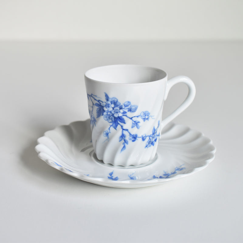 Vintage Coffee Cup & Saucer Limoges Haviland Cerisier Bleu B