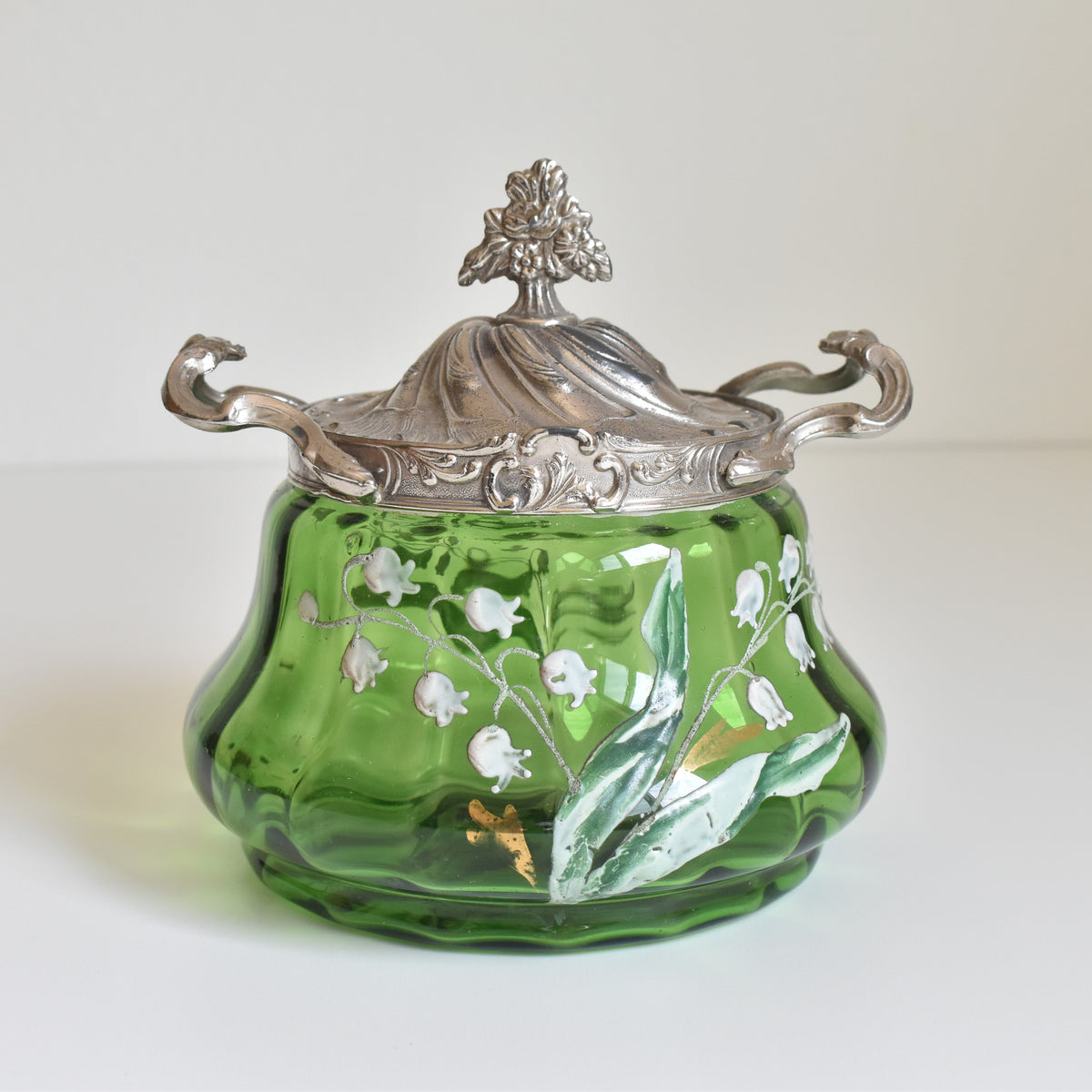 フランスアンティーク蓋付 エッチング花模様ビスケットジャー フランスアンティーク蓋付 エッチング花模様ビスケットジャー