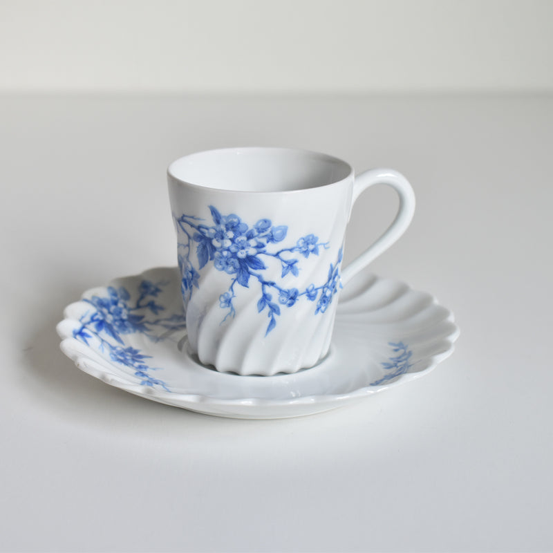 Vintage Coffee Cup & Saucer Limoges Haviland Cerisier Bleu A