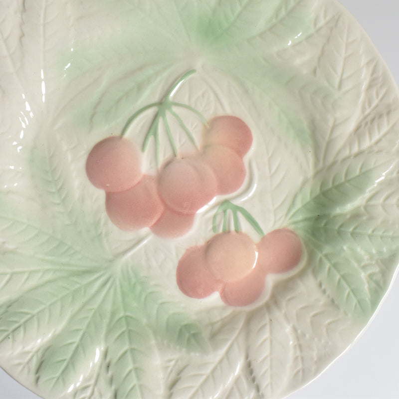 Vintage Dessert Plate, Sarreguemines Barbotine, Cherries
