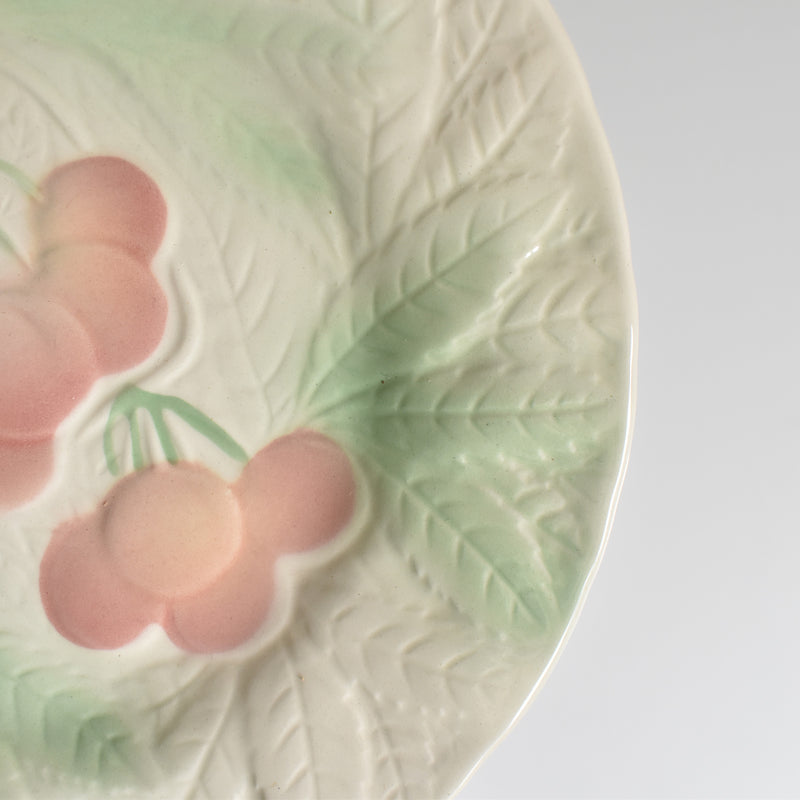 Vintage Dessert Plate, Sarreguemines Barbotine, Cherries