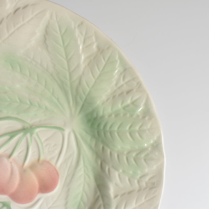 Vintage Dessert Plate, Sarreguemines Barbotine, Cherries