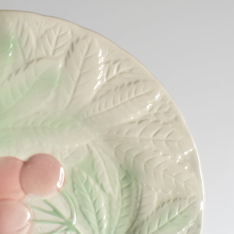Vintage Dessert Plate, Sarreguemines Barbotine, Cherries