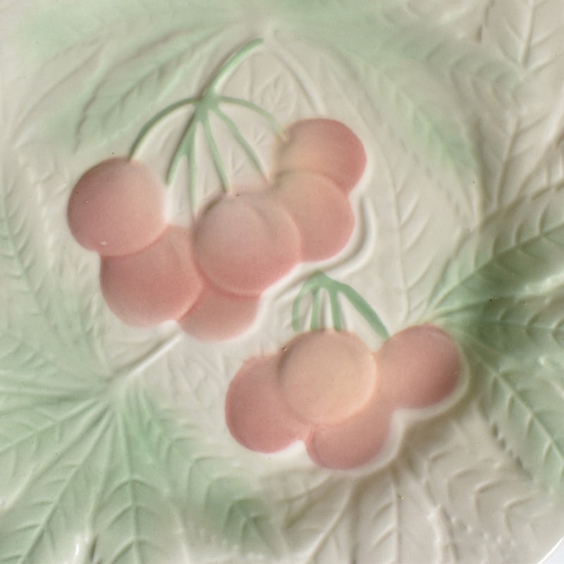 Vintage Dessert Plate, Sarreguemines Barbotine, Cherries