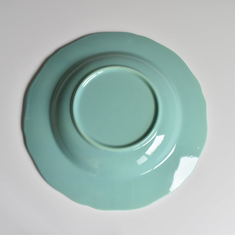 Vintage Deep Plate with Floral Rim, Green A