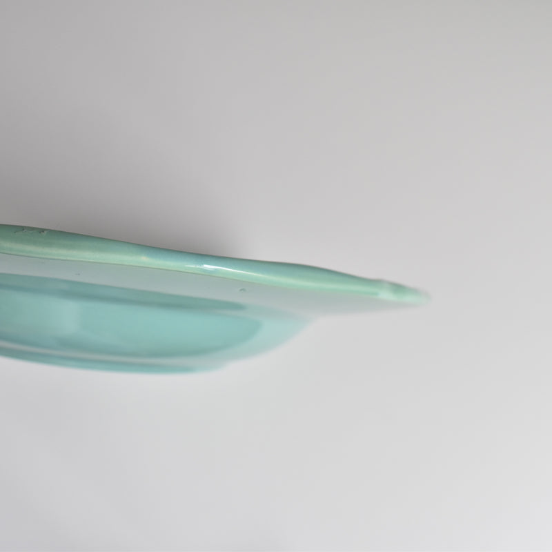 Vintage Deep Plate with Floral Rim, Green A