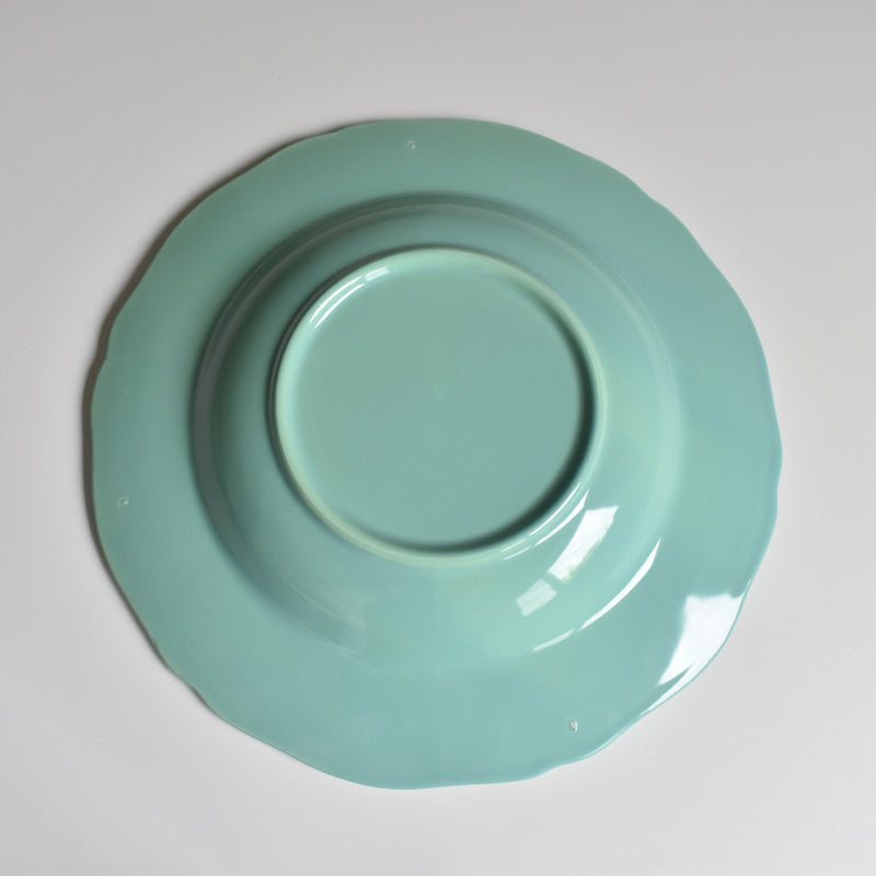 Vintage Deep Plate, Flower Rim, Green B