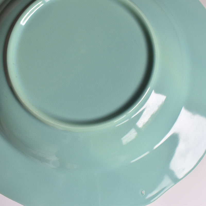 Vintage Deep Plate, Flower Rim, Green B