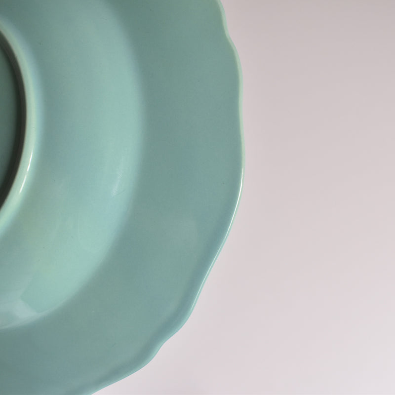 Vintage Deep Plate, Flower Rim, Green B