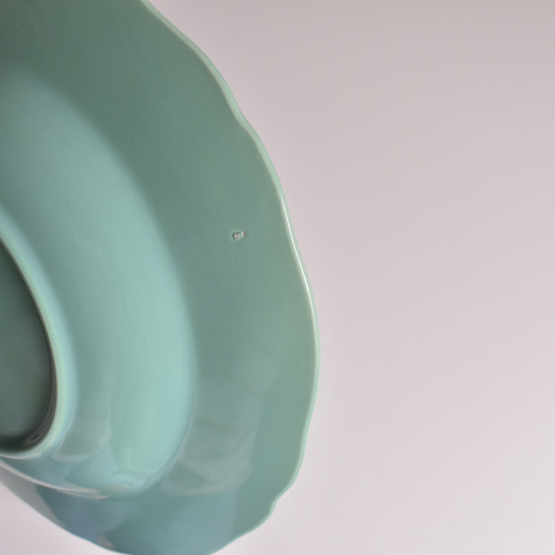 Vintage Deep Plate, Flower Rim, Green B