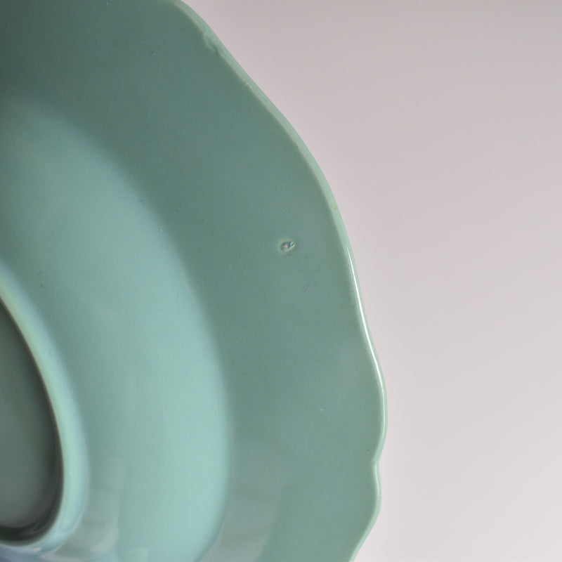 Vintage Deep Plate, Flower Rim, Green B