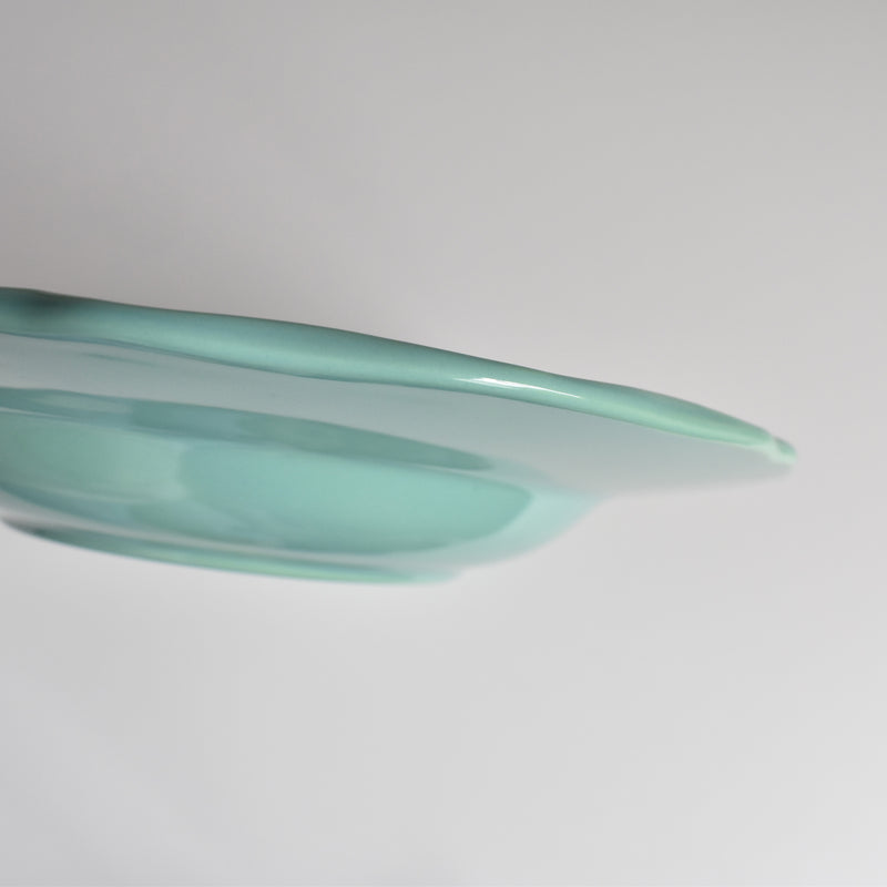 Vintage Deep Plate, Flower Rim, Green B