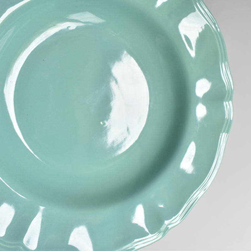 Vintage Deep Plate, Flower Rim, Green B