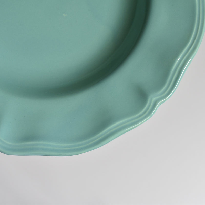 Vintage Deep Plate, Flower Rim, Green B