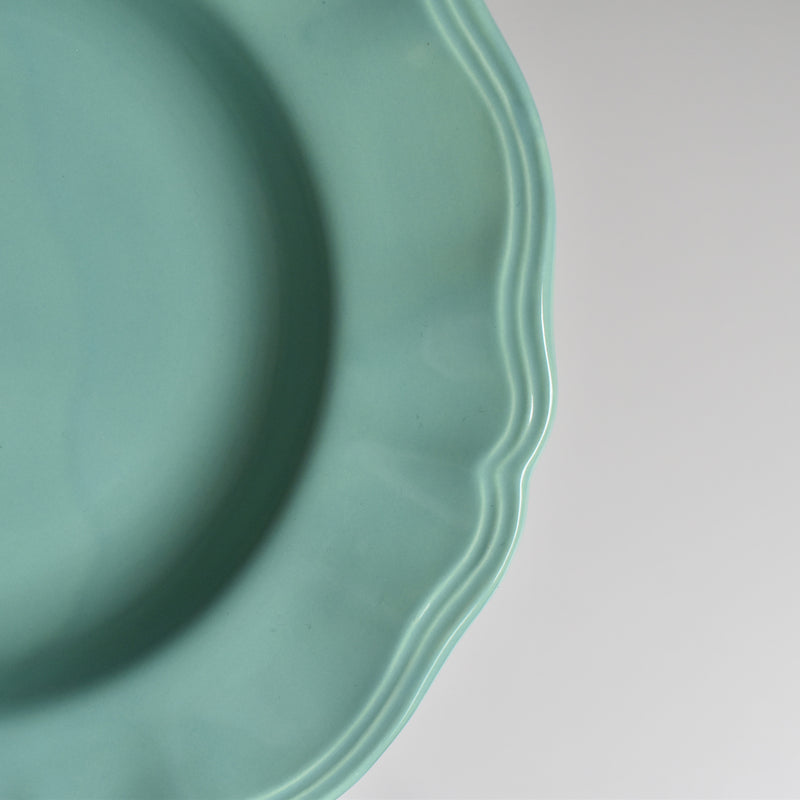 Vintage Deep Plate, Flower Rim, Green B