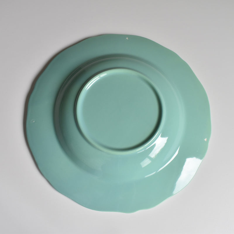 Vintage Deep Plate Flower Rim Green C
