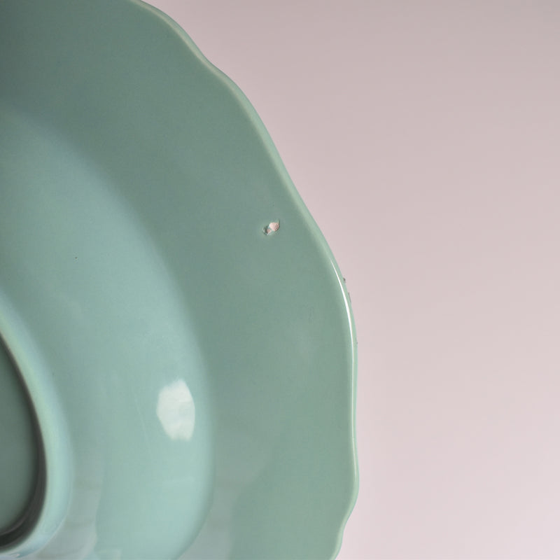Vintage Deep Plate Flower Rim Green C