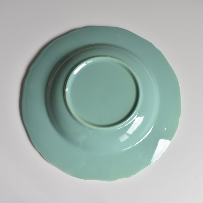 Vintage Deep Plate Flower Rim Green D
