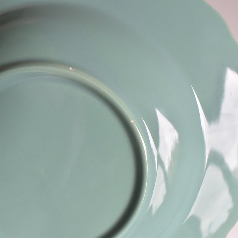 Vintage Deep Plate Flower Rim Green D