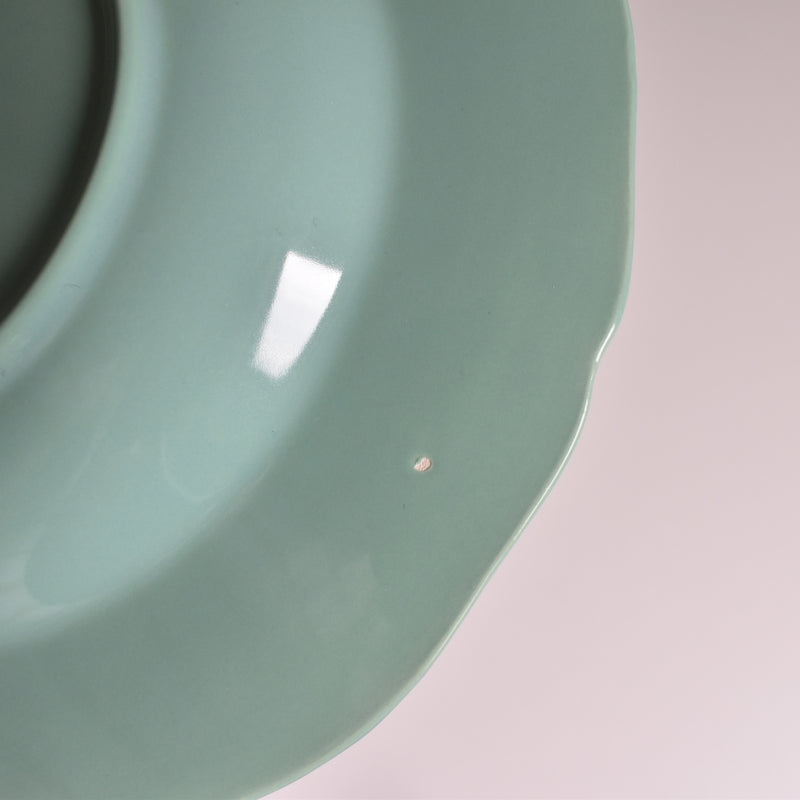 Vintage Deep Plate Flower Rim Green D