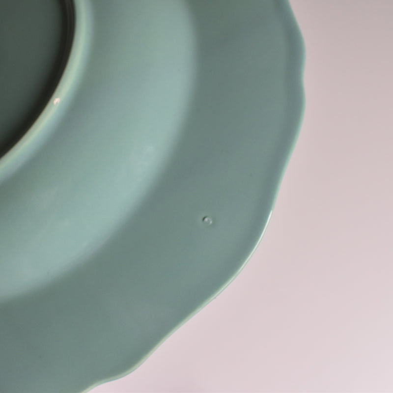 Vintage Deep Plate Flower Rim Green D