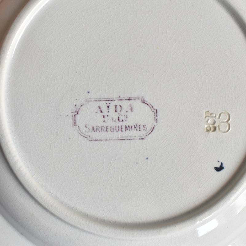 Antique deep plate U&C Sarreguemines AIDA (purple) B
