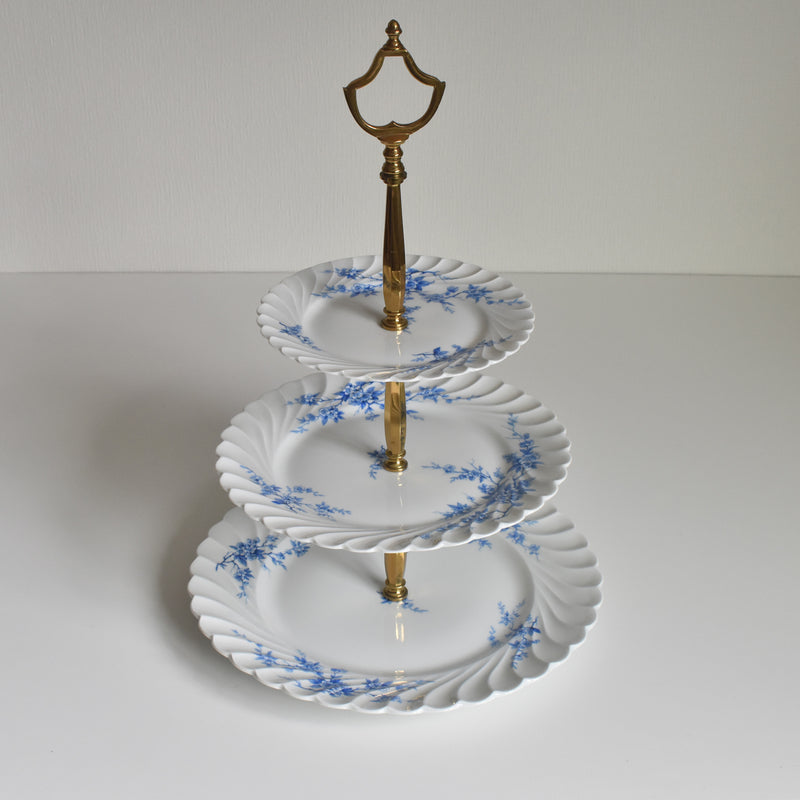 Vintage 3-Tier Serving Plate Limoges Haviland Cerisier Bleu