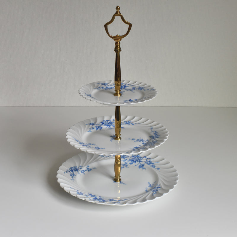 Vintage 3-Tier Serving Plate Limoges Haviland Cerisier Bleu