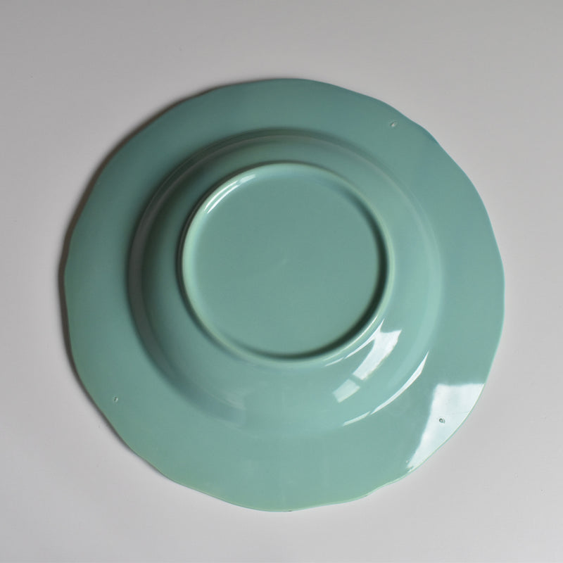 Vintage deep plate, flower rim, green E