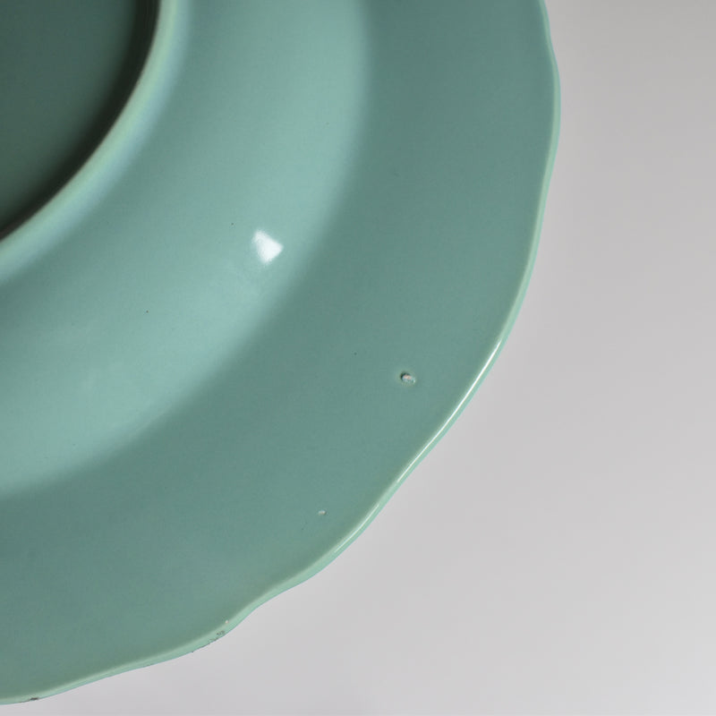 Vintage deep plate, flower rim, green E