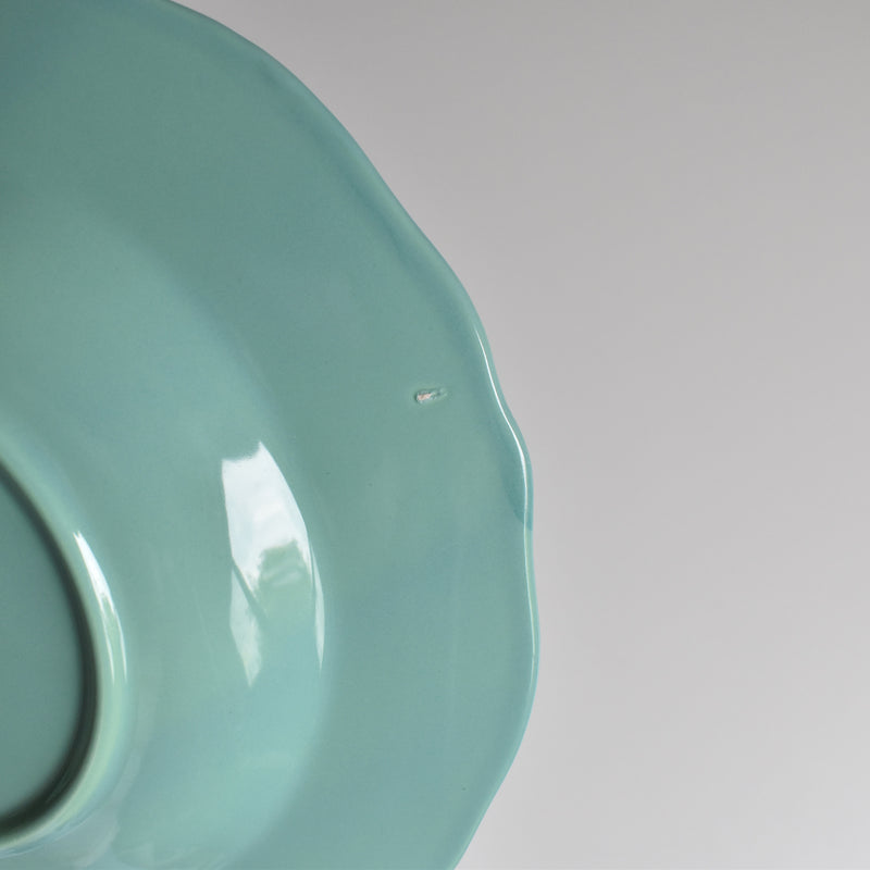 Vintage deep plate, flower rim, green E