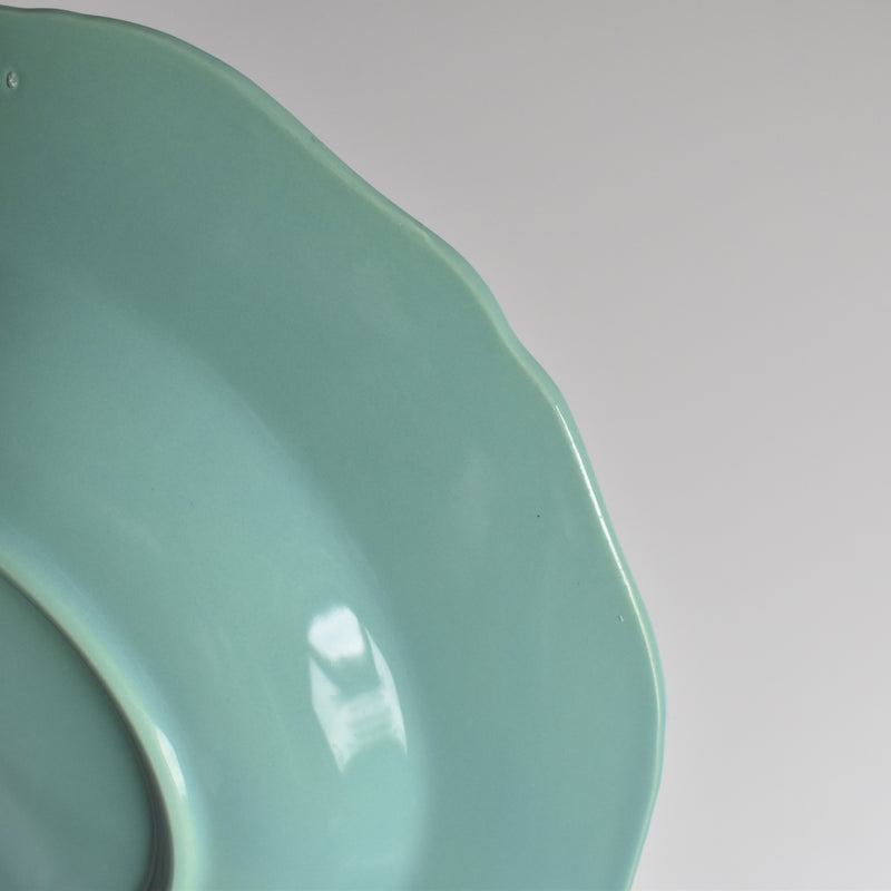 Vintage deep plate, flower rim, green E