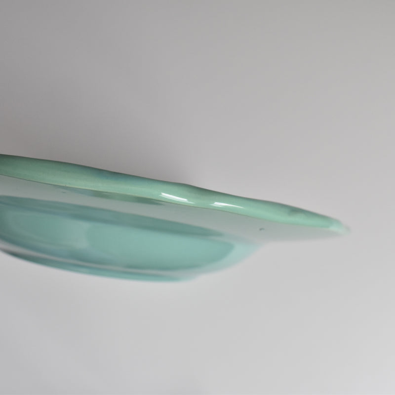 Vintage deep plate, flower rim, green E