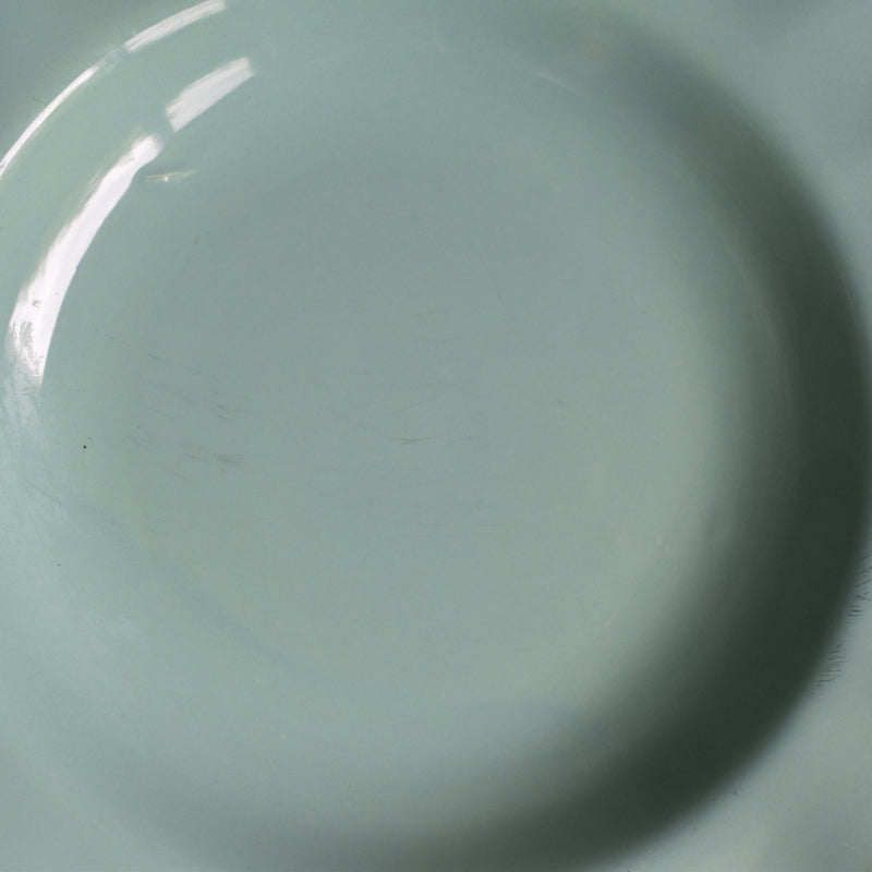 Vintage deep plate, flower rim, green E